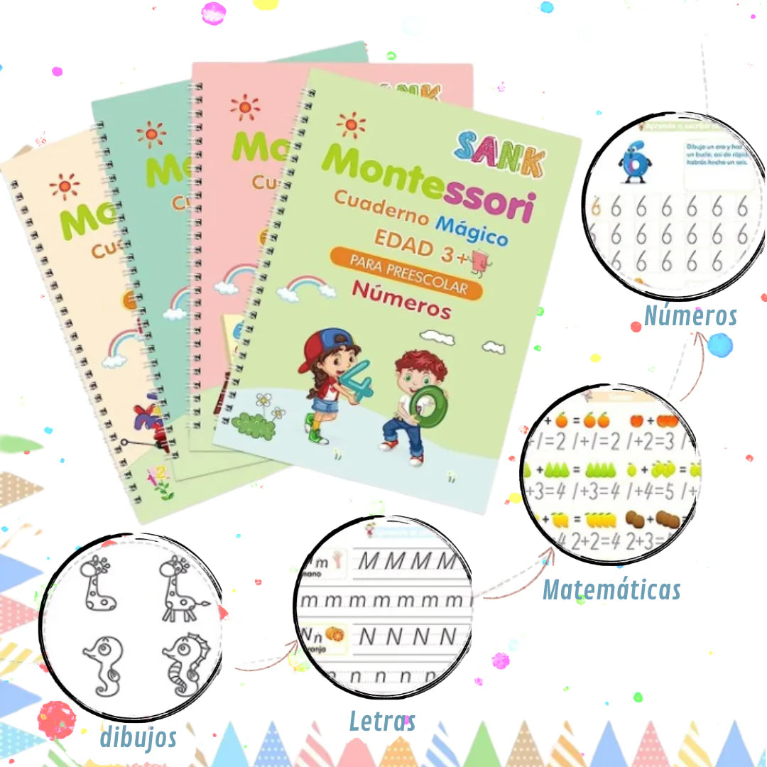 Set 4 cuadernos mágicos Montessori